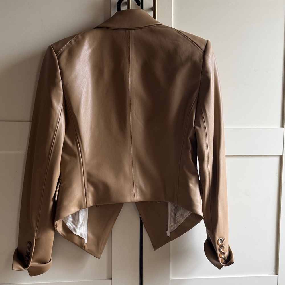 Veronica Beard Cropped Double-Breasted Camel Leat… - image 2